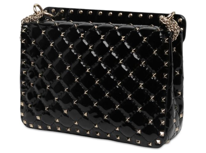 Sac Satchel Valentino Rockstud Spike Medium en cuir verni noir - vue 2