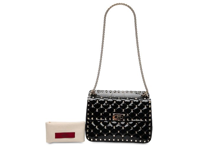 Sac Satchel Valentino Rockstud Spike Medium en cuir verni noir - vue 6