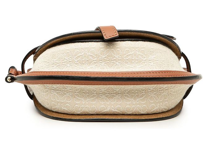 Bolsa Tiracolo Gate LOEWE Mini Bicolor em Lona Anagram e Pele de Vitelo Lisa Bege - vista 2