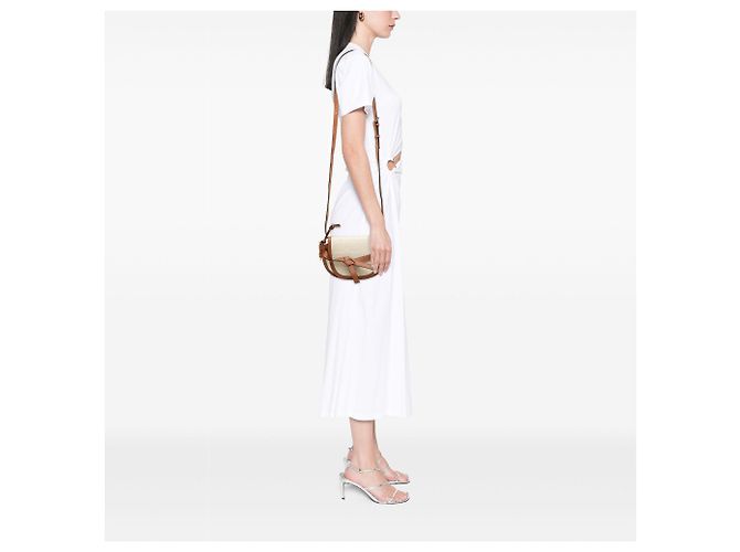 Bolsa Tiracolo Gate LOEWE Mini Bicolor em Lona Anagram e Pele de Vitelo Lisa Bege - vista 5