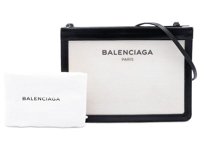 Balenciaga Pochette Crossbody in tela marrone e blu navy Beige - vista 7