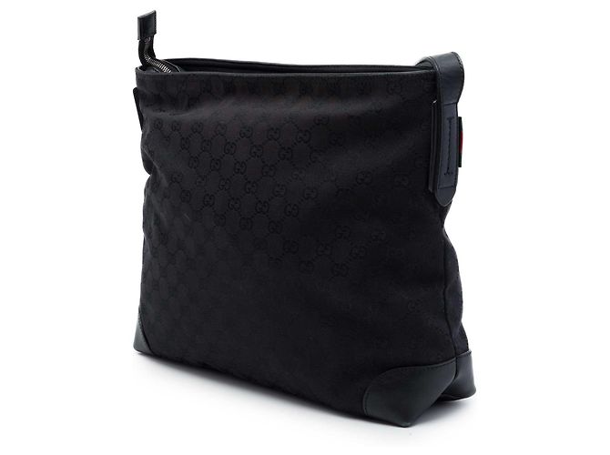 Borsa a tracolla Gucci in tela GG nera con banda Web Nero - vista 2