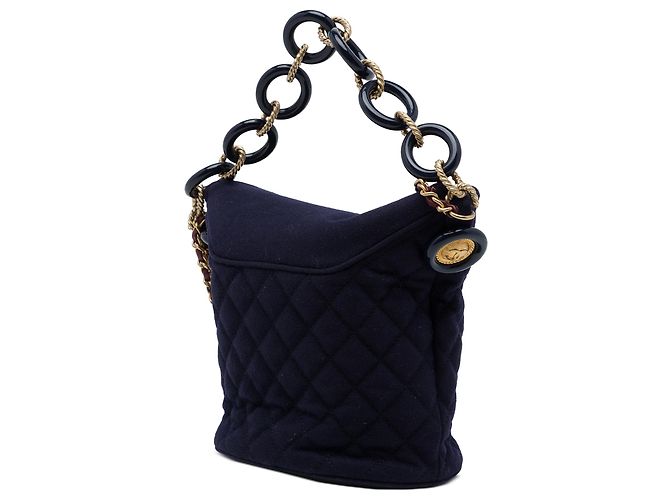 Bolsa Bucket Chanel Blue Paris Hamburg em lã acolchoada com charms Azul Azul marinho - vista 2