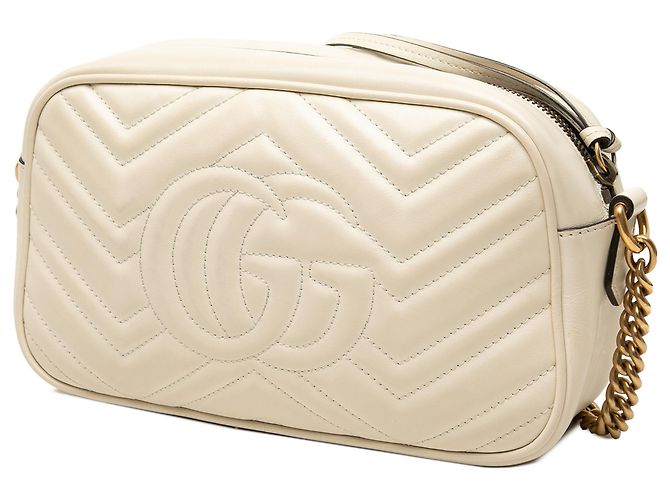 Gucci Borsa a Tracolla Small GG Marmont in Pelle Matelassé Bianca Bianco - vista 2