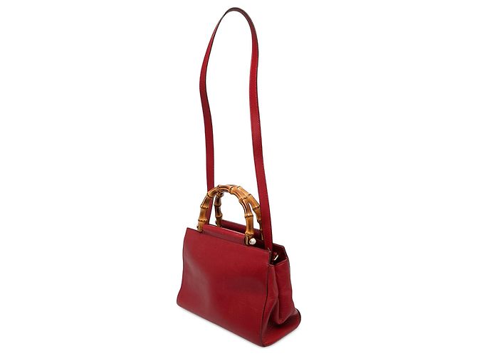 Bamboo Borsa Gucci Nymphaea Small in pelle di vitello rossa con bambù Rosso - vista 2