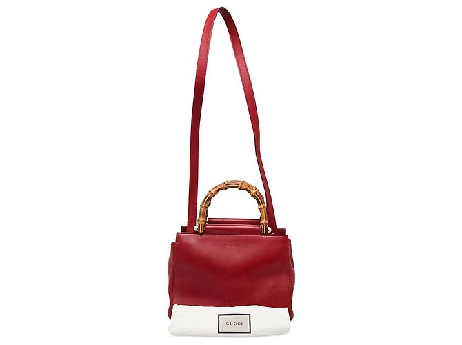 Bamboo Borsa Gucci Nymphaea Small in pelle di vitello rossa con bambù Rosso - vista 7