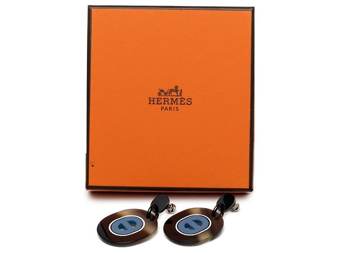 Orecchini Hermès Fidelio Village Drop Bullet Back in corno di bufalo nero laccato e palladio - vista 6