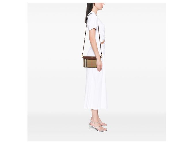 Burberry Brown House Check Canvas Derby Peyton Crossbody Marrom Castanho claro - vista 6