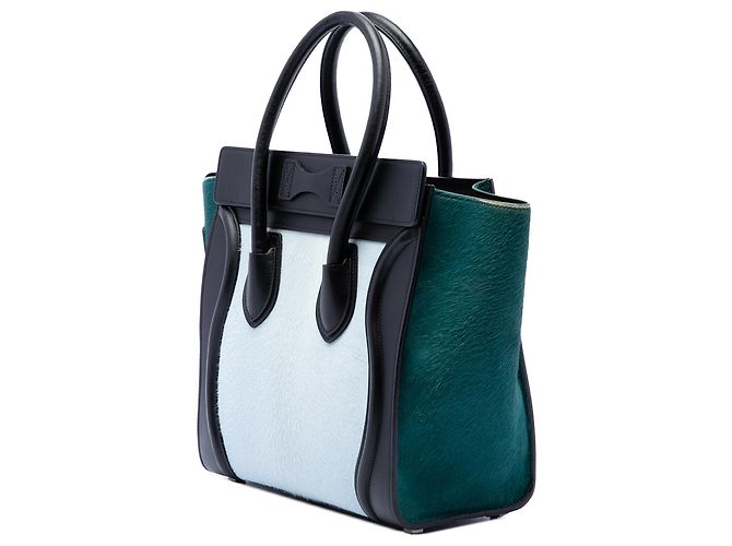 Céline Celine Blue Micro Tricolor Pony Hair Luggage Tote Blau Hellblau - Ansicht 2