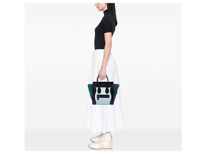 Céline Celine Blue Micro Tricolor Pony Hair Luggage Tote Blau Hellblau - Ansicht 6