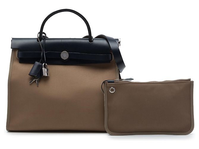 Hermès Brown Toile Herbag Zip 31 Castaño Gris pardo - vista 8