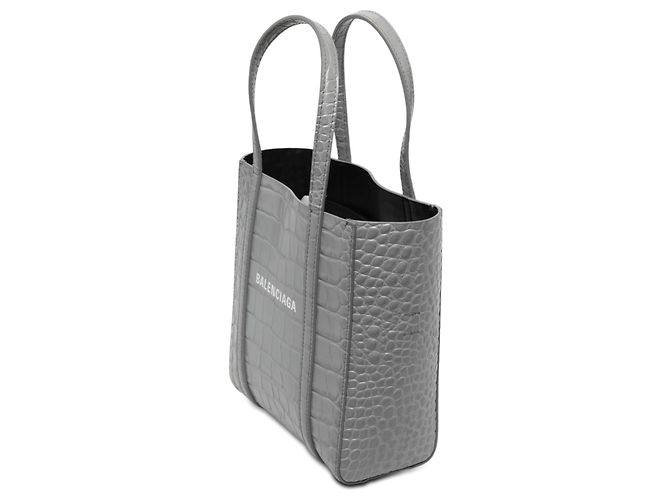 Balenciaga Tote Everyday XXS in pelle embossed croc grigio - vista 2