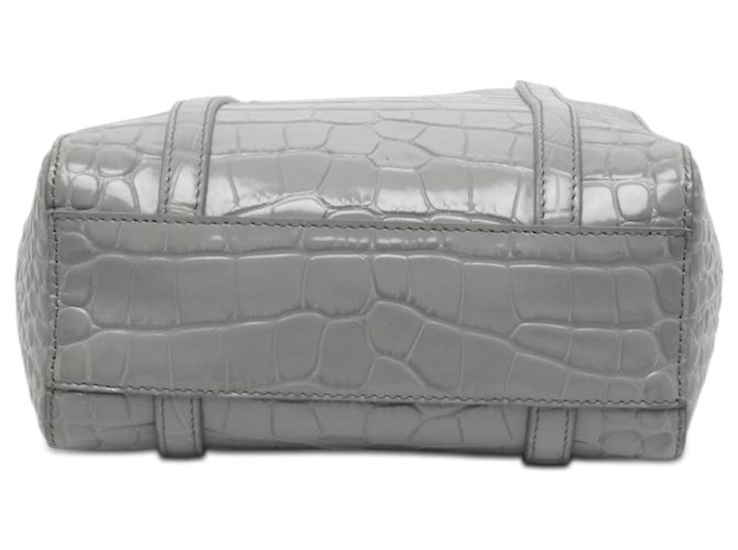 Balenciaga Tote Everyday XXS in pelle embossed croc grigio - vista 3