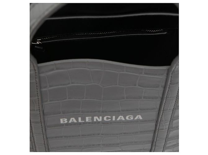 Balenciaga Tote Everyday XXS in pelle embossed croc grigio - vista 5