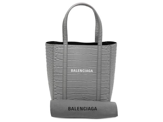 Balenciaga Tote Everyday XXS in pelle embossed croc grigio - vista 7