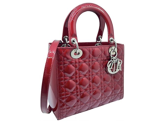 Borsa a tracolla Christian Dior Lady Medium Cannage in vernice smaltata rossa - vista 2