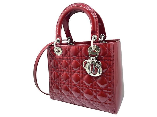 Borsa a tracolla Christian Dior Lady Medium Cannage in vernice smaltata rossa - vista 3