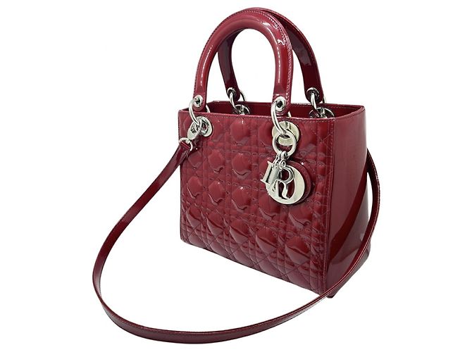Borsa a tracolla Christian Dior Lady Medium Cannage in vernice smaltata rossa - vista 4