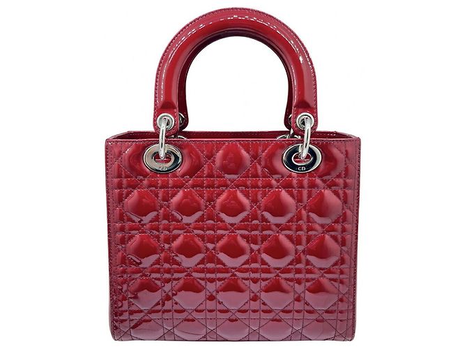 Borsa a tracolla Christian Dior Lady Medium Cannage in vernice smaltata rossa - vista 5
