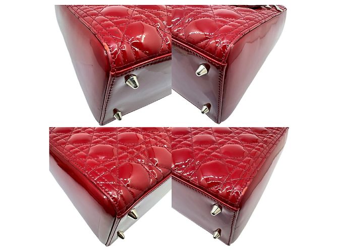 Borsa a tracolla Christian Dior Lady Medium Cannage in vernice smaltata rossa - vista 7