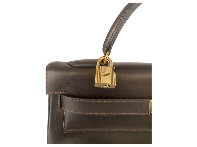 Hermès Hermes Kelly 32 Brown Box (Chocolat) Calf Gold Hardware (GHW) Marrone - vista 13
