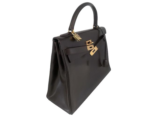 Hermès Hermes Kelly 32 Brown Box (Chocolat) Calf Gold Hardware (GHW) Marrone - vista 3