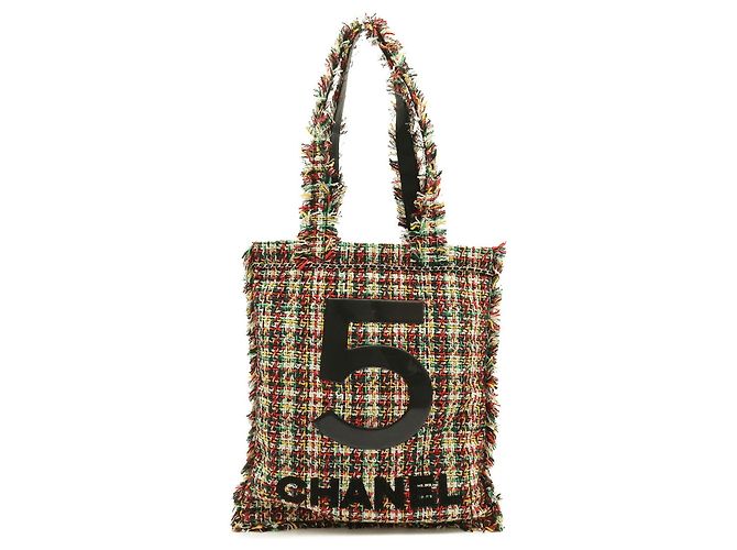 Chanel No. 5 Tweed und Lackleder Tote/Schultertasche Schwarz Mehrfarben - Ansicht 2