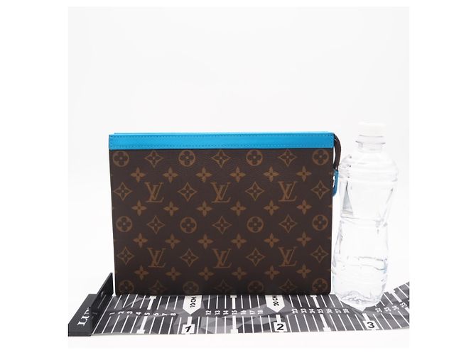 Louis Vuitton Monogram Macassar Pochette Voyage Clutch Bag Marron Bleu Beige - vue 3