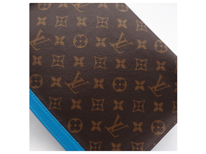 Louis Vuitton Monogram Macassar Pochette Voyage Clutch Bag Marron Bleu Beige - vue 4