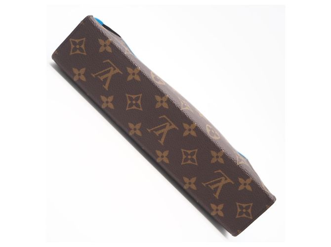 Louis Vuitton Monogram Macassar Pochette Voyage Clutch Bag Marron Bleu Beige - vue 6