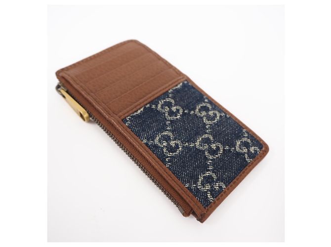 Gucci Interlocking G Denim Coin Case Brown Blue - view 2