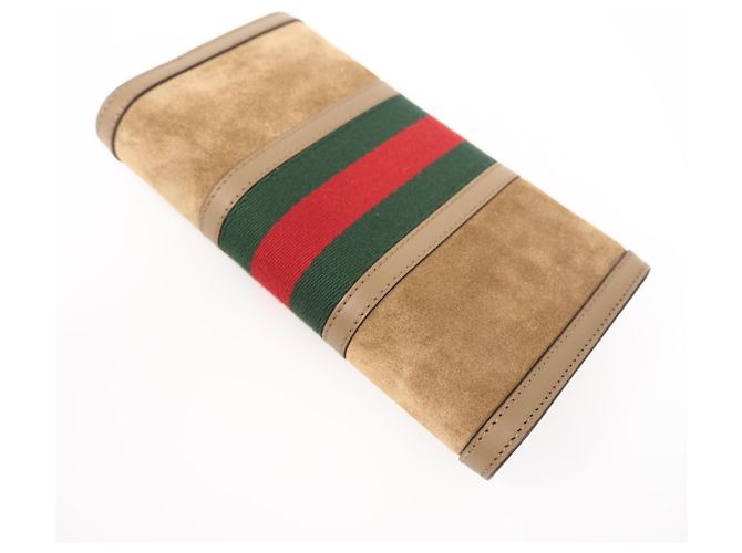 Gucci Suede Web Leather Zip-Around Wallet Brown Red Green - view 2