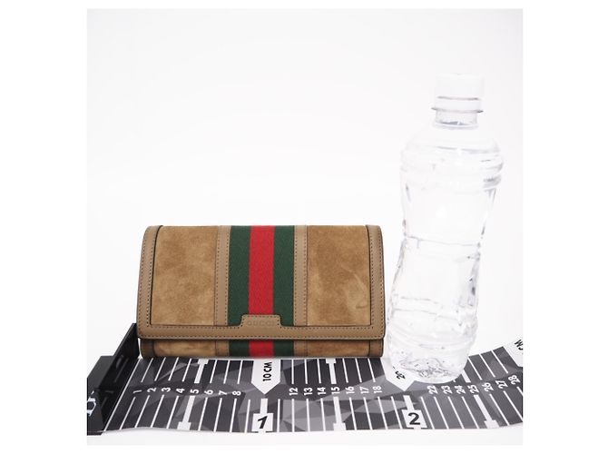 Gucci Suede Web Leather Zip-Around Wallet Brown Red Green - view 3