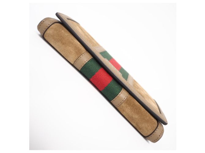 Gucci Suede Web Leather Zip-Around Wallet Brown Red Green - view 5