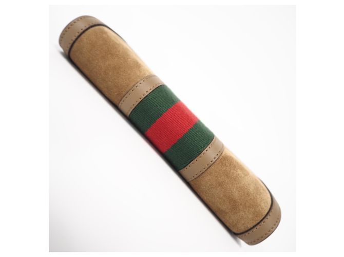 Gucci Suede Web Leather Zip-Around Wallet Brown Red Green - view 6