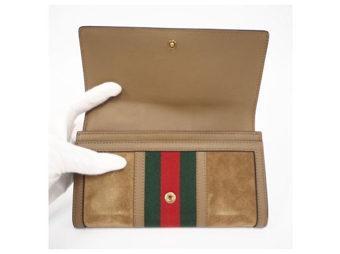 Gucci Suede Web Leather Zip-Around Wallet Brown Red Green - view 9