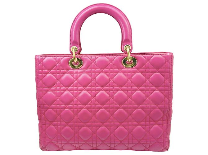 Borsa Christian Dior Lady Large Cannage in pelle d'agnello rosa - vista 2