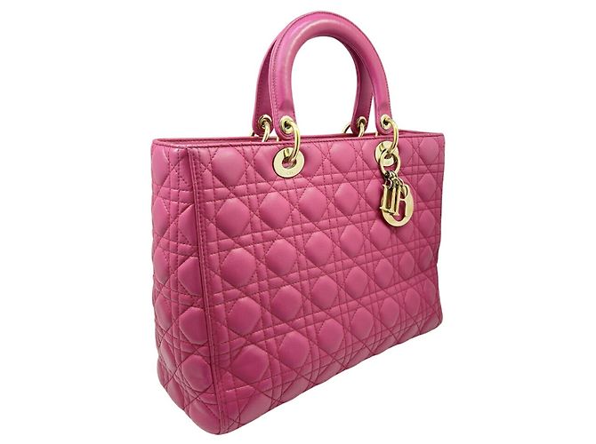 Borsa Christian Dior Lady Large Cannage in pelle d'agnello rosa - vista 3