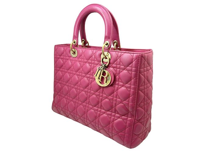 Borsa Christian Dior Lady Large Cannage in pelle d'agnello rosa - vista 4
