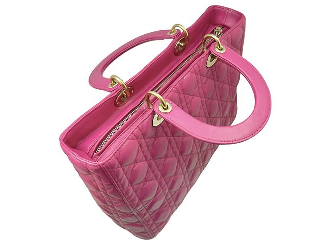 Borsa Christian Dior Lady Large Cannage in pelle d'agnello rosa - vista 5