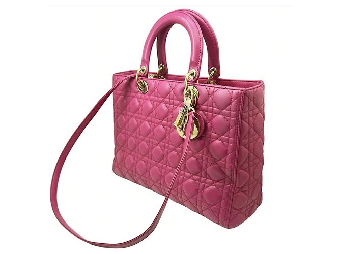 Borsa Christian Dior Lady Large Cannage in pelle d'agnello rosa - vista 6
