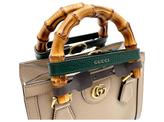 GUCCI Diana 2-Way Small Tote Shoulder Bag Beige Golden Green - view 12