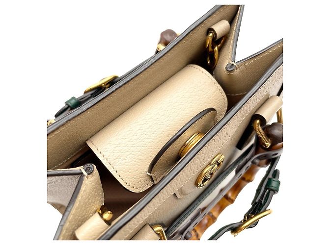GUCCI Diana 2-Way Small Tote Shoulder Bag Beige Golden Green - view 13