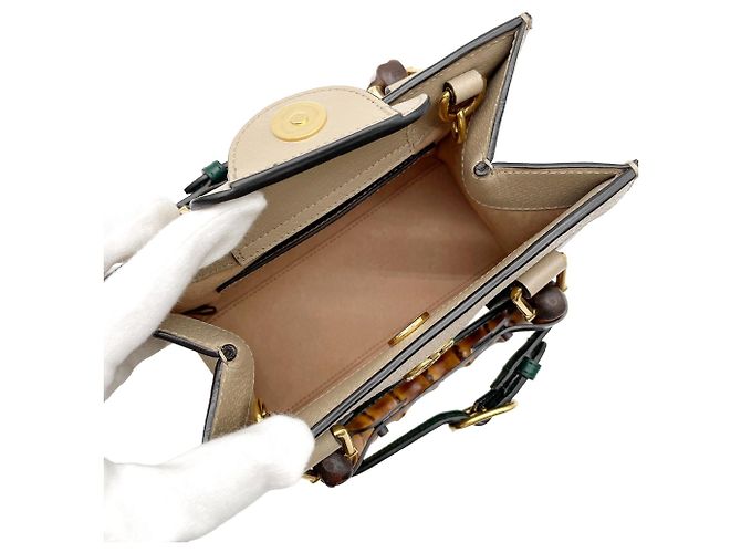 GUCCI Diana 2-Way Small Tote Shoulder Bag Beige Golden Green - view 6