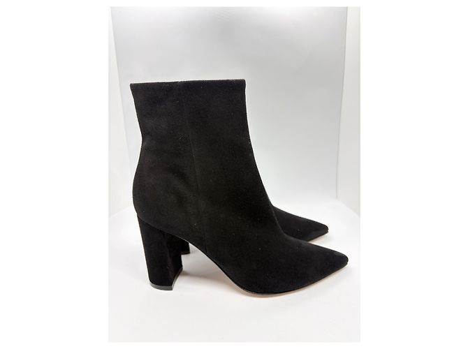Botas de cano curto de salto bloco e bico fino em camurça preta Gianvito Rossi Preto - vista 2