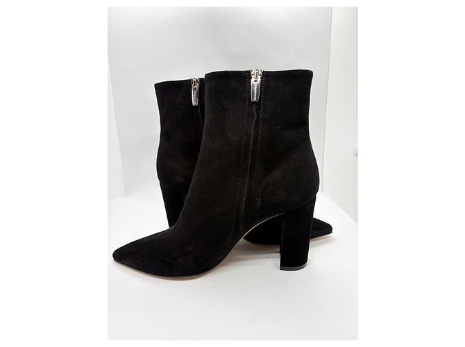 Botas de cano curto de salto bloco e bico fino em camurça preta Gianvito Rossi Preto - vista 3