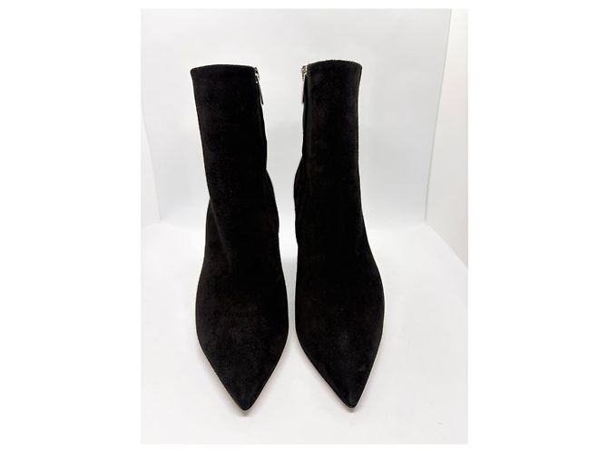 Botas de cano curto de salto bloco e bico fino em camurça preta Gianvito Rossi Preto - vista 4