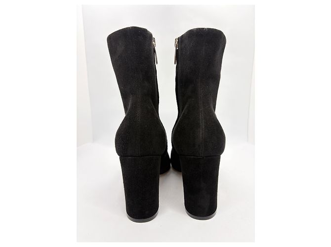 Botas de cano curto de salto bloco e bico fino em camurça preta Gianvito Rossi Preto - vista 5