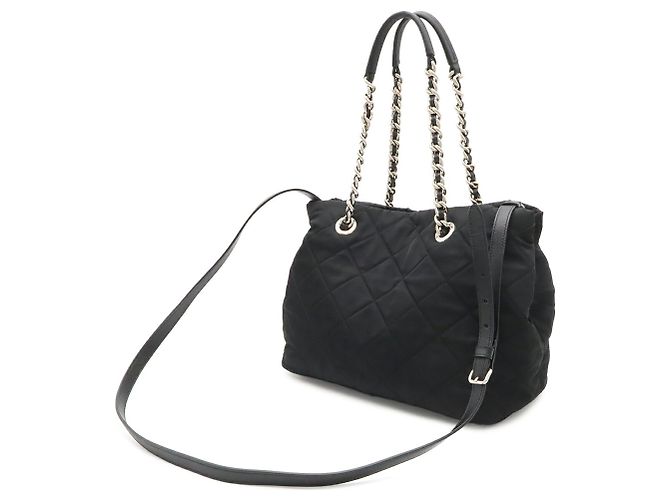 Prada Tessuto Schultertasche mit Kette und Dreieck Schwarz - Ansicht 3