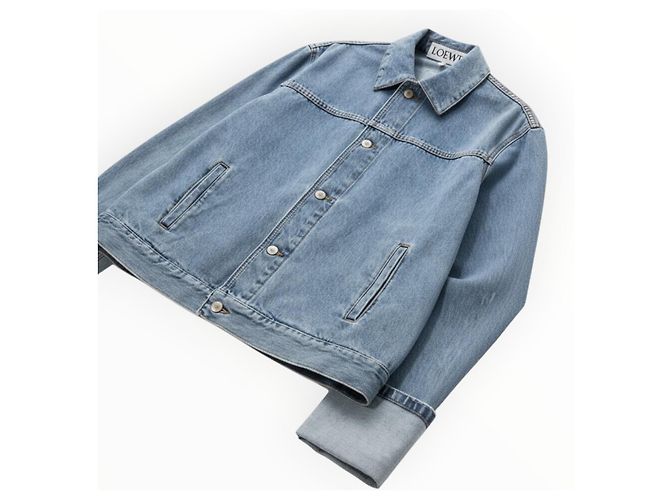 Loewe Anagram Jeansjacke mit Lederdetails Blau - Ansicht 7